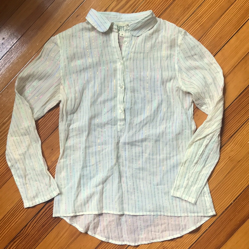 Ninon Retro Metallic Thread Striped Popover Top